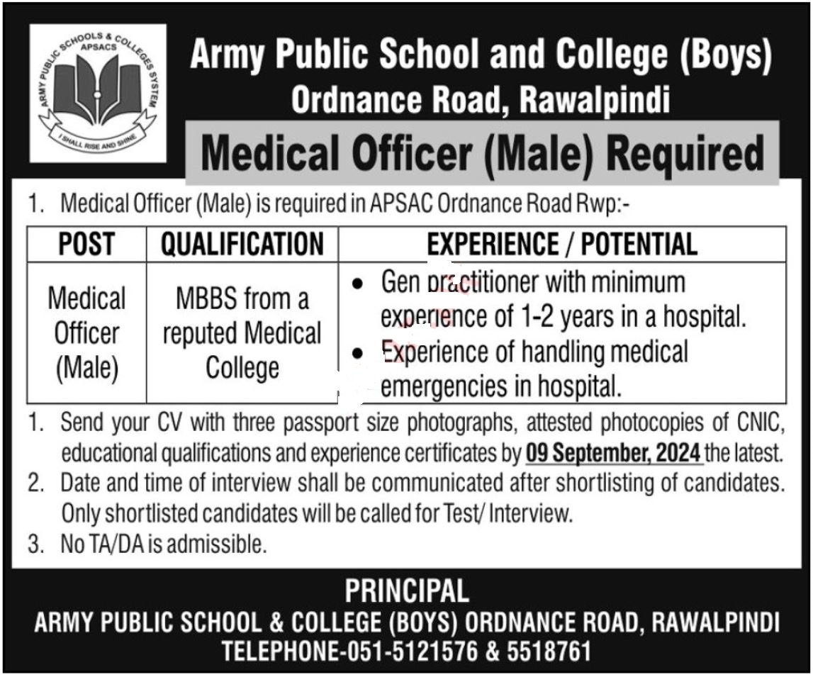 Army Public School & College APS&C Rawalpindi Jobs 2024 – Army Public School & College Paksitan Jobs 2024 — original advertisement