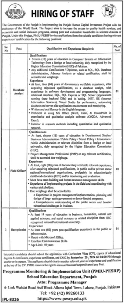 School Education Department Punjab Jobs 2024 Jobs 2024 — original advertisement