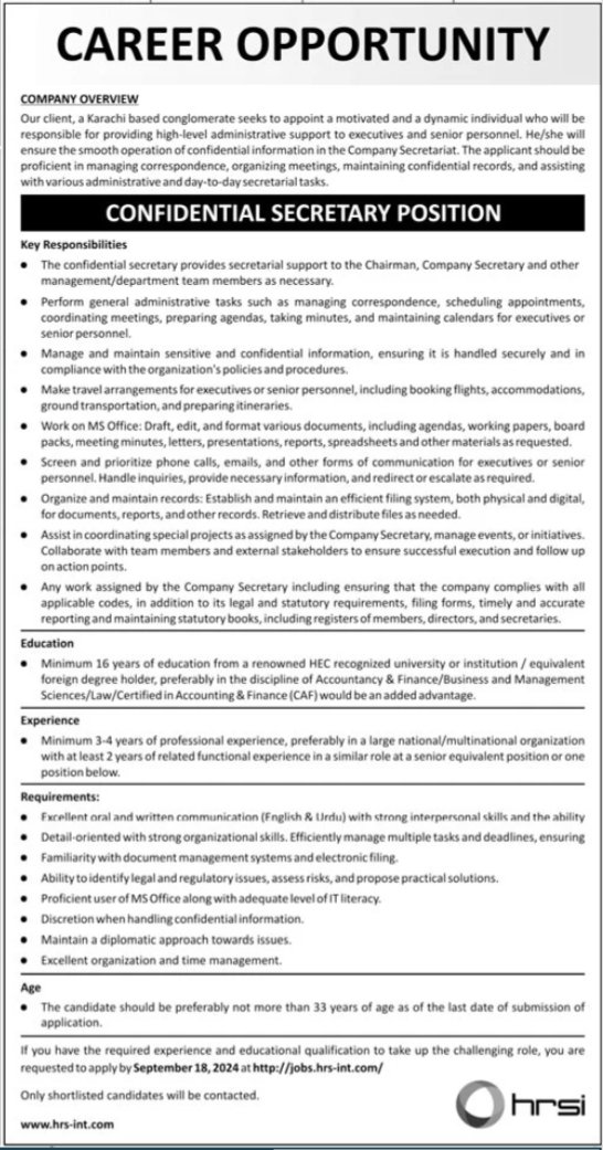 Human Resource Solution International HRSI Karachi Jobs 2024 – HRSG People and Business karachi Jobs 2024 — original advertisement