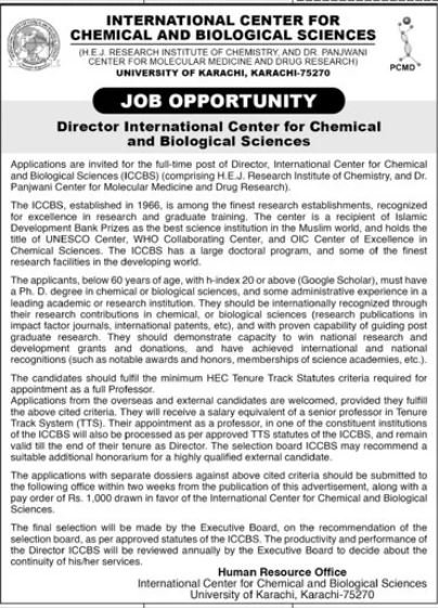 ICCBS University Of Karachi Jobs 2024 Jobs 2024 — original advertisement