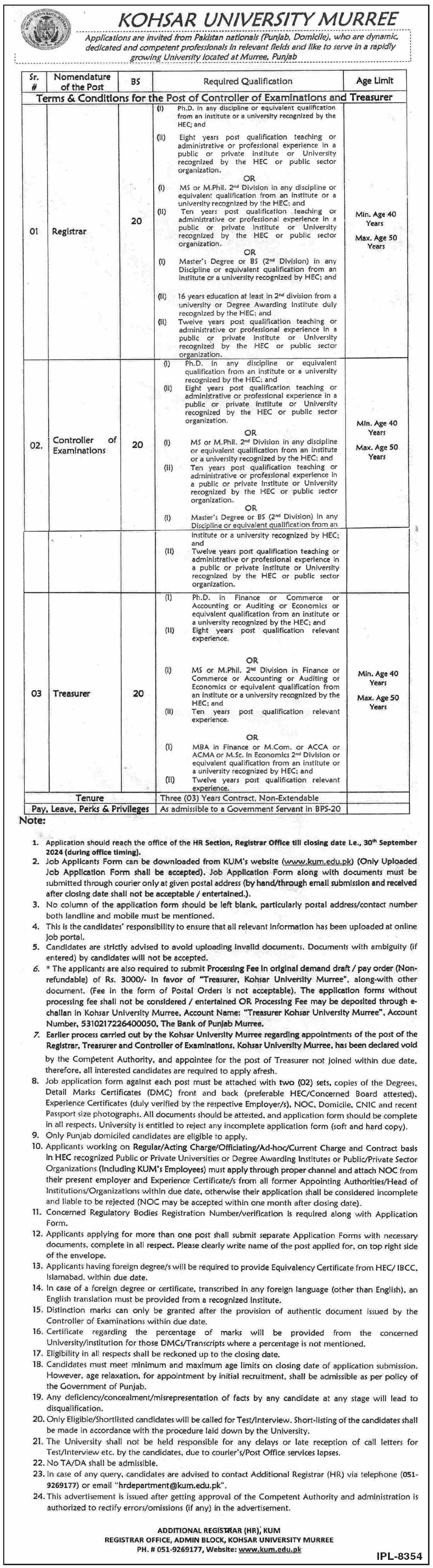 Kohsar University Murree Jobs 2024 Jobs 2024 — original advertisement