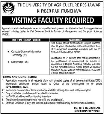 The University Of Agriculture Peshawar Jobs 2024 Jobs 2024 — original advertisement