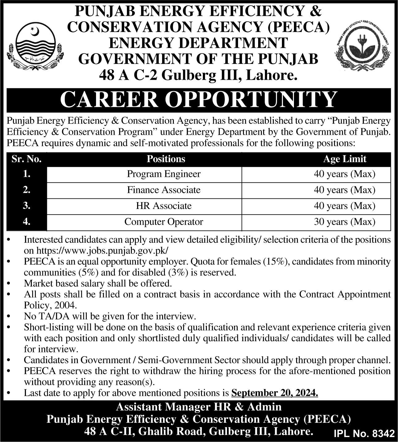 Energy Department Punjab Lahore Jobs 2024 Jobs 2024 — original advertisement