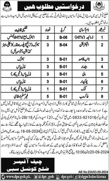 District Council Sibi Balochistan Jobs 2024 Jobs 2024 — original advertisement