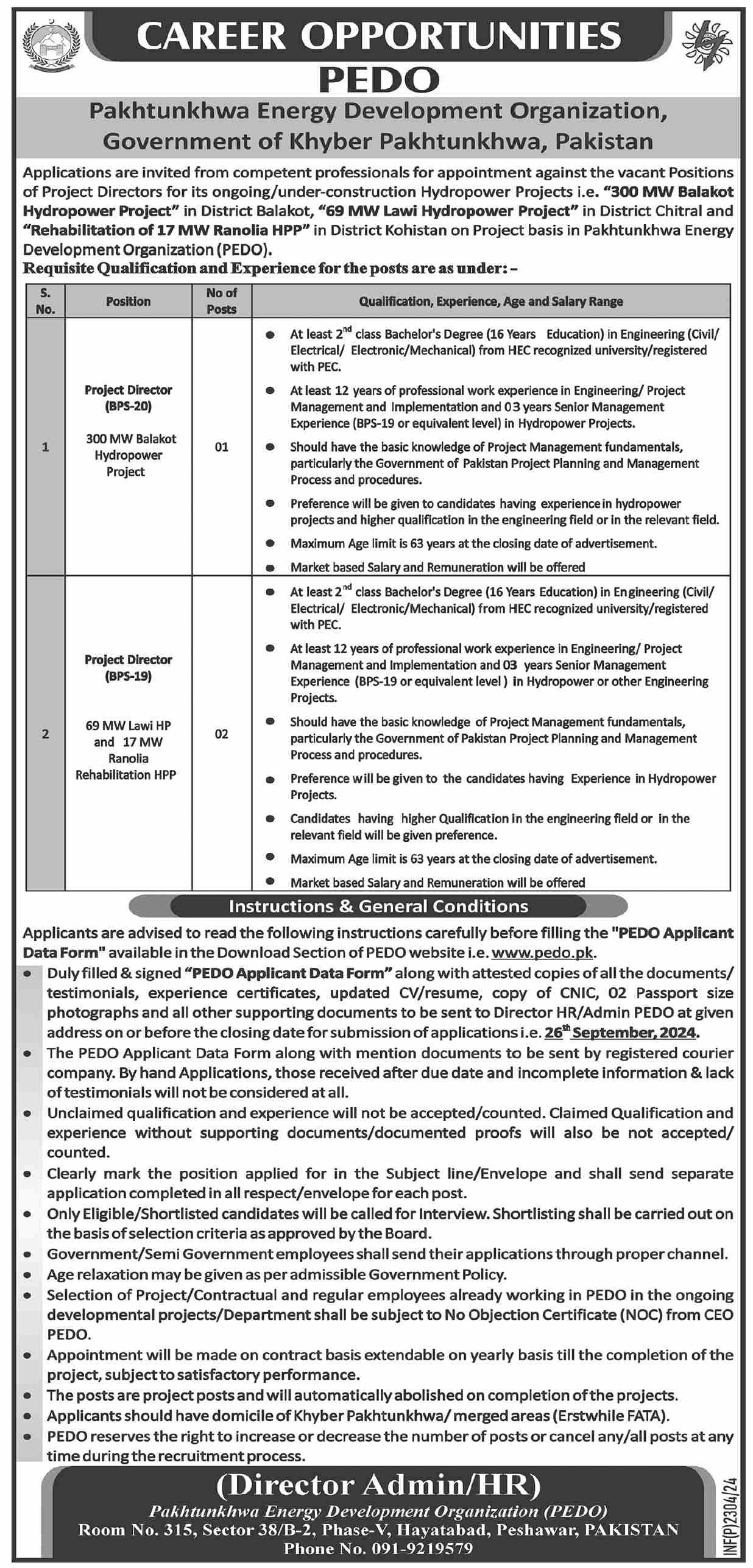 Pakhtunkhwa Energy Development Organization PEDO Jobs 2024 – Khyber Pakhtunkhwa Energy Development Organization Jobs 2024 — original advertisement