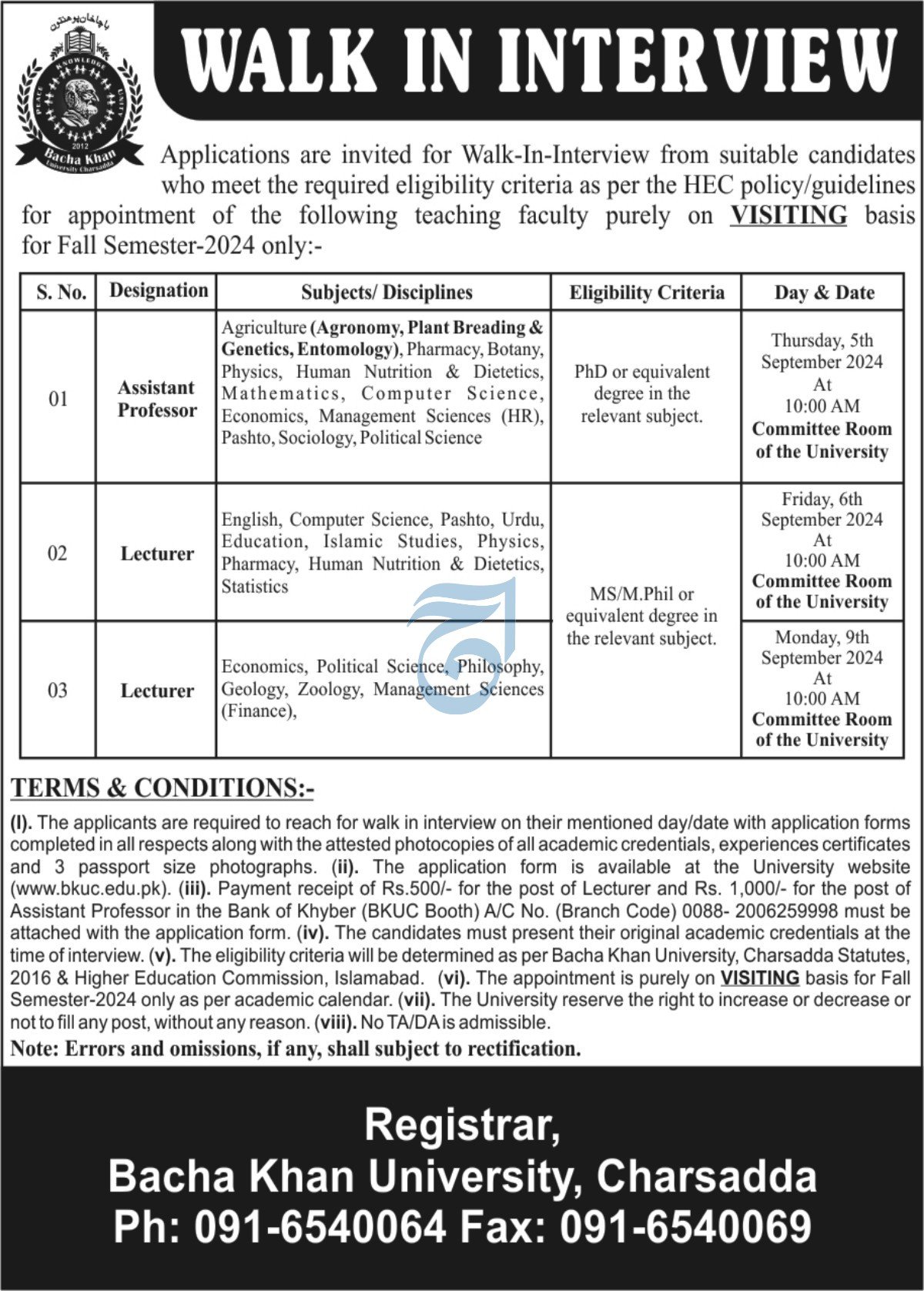 Bacha Khan University Charsadda Jobs 2024 – Bacha Khan University Charsada Jobs 2024 — original advertisement