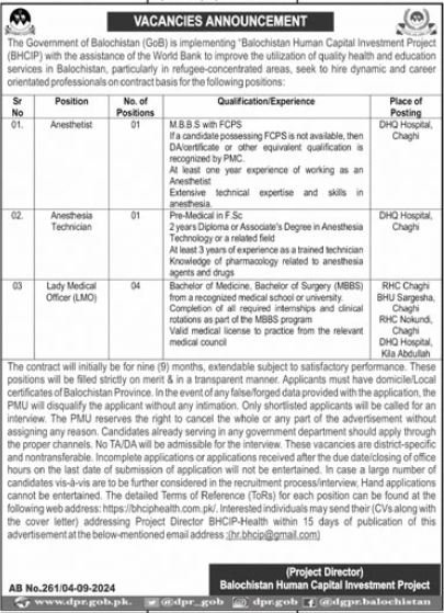 Balochistan Human Capital Investmnet Project Jobs 2024 – Balochistan Human Capital Investment Project BHCIP Jobs 2024 — original advertisement