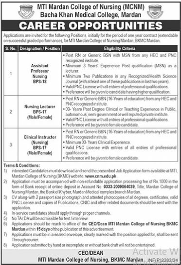 MTI Mardan College Of Nursing Mardan Jobs 2024 – Medical Teaching Institute MTI Khyber Teaching Hospital Peshawar Kpk Jobs 2024 — original advertisement