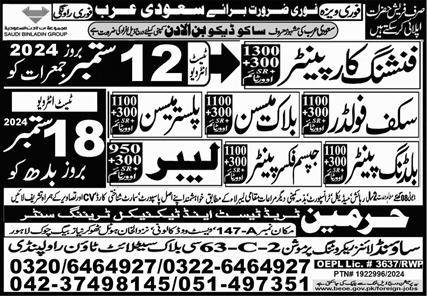 Building Painter & Gypsum Fixer Painter Jobs 2024 – Harmain Trade Test & Technical Training Center Jobs 2024 — original advertisement