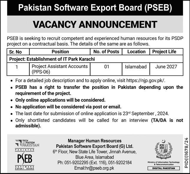 Pakistan Software Export Board PSEB Jobs 2024 Jobs 2024 — original advertisement