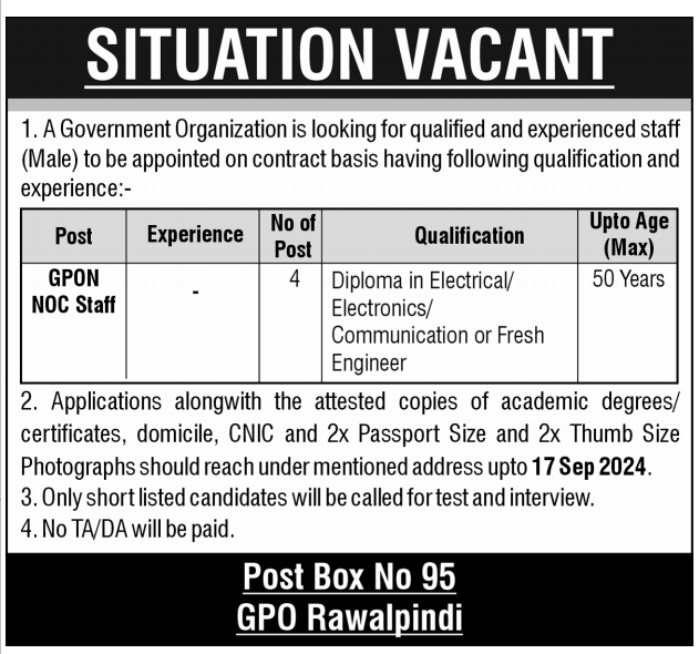 Government Organization Rawalpindi Jobs 2024 – Public Sector Organization Jobs 2024 — original advertisement