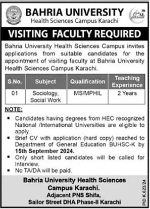 Bahria University Karachi Campus Jobs 2024 Jobs 2024 — original advertisement