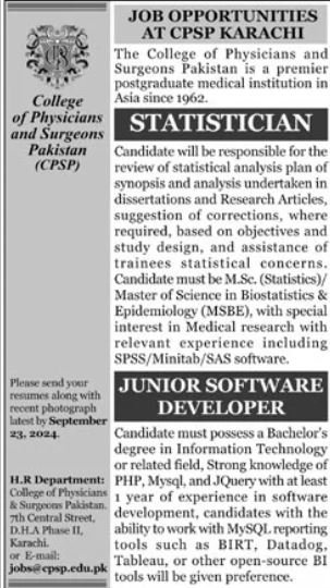 College of Physicians And Surgeons Pakistan Jobs 2024 Jobs 2024 — original advertisement