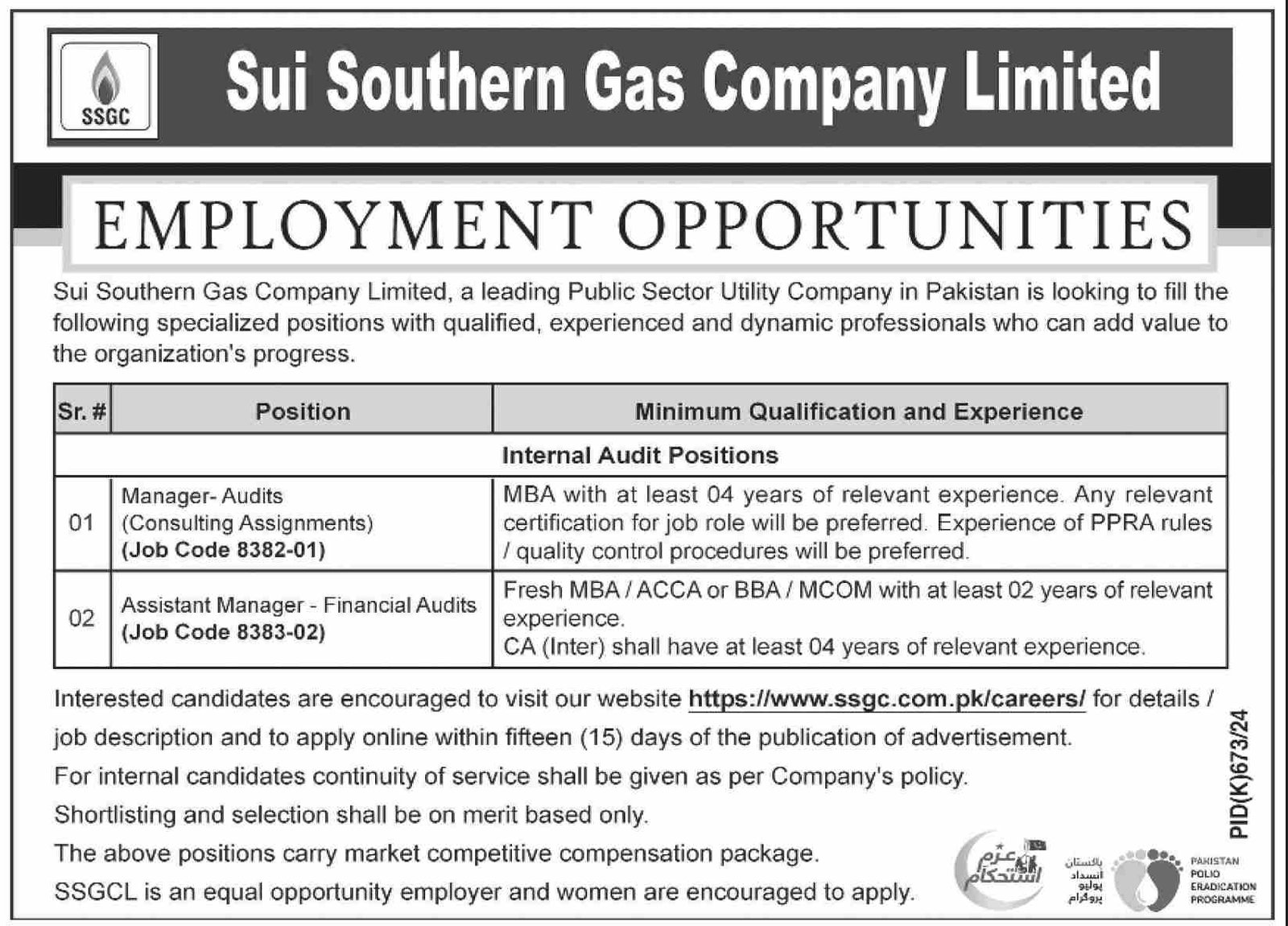 Sui Southern Gas Company Limited Jobs 2024 Jobs 2024 — original advertisement