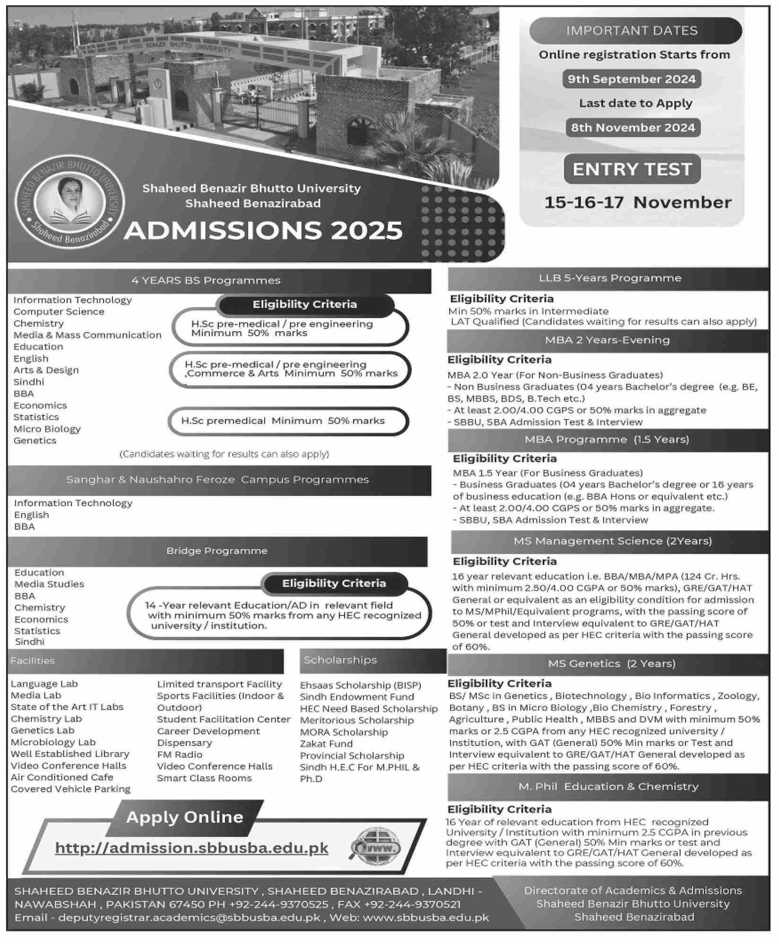 Admission Open in Shaheed Benazir Bhutto University 2024 – Shaheed Benazir Bhutto University Shaheed Benazirabad Admissions 2024 — original advertisement