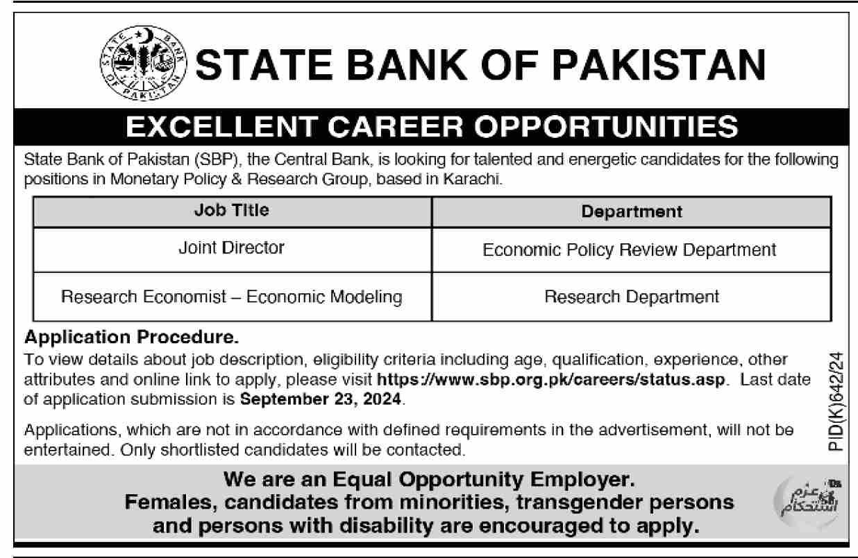 State Bank Officer Training Batch 27 Jobs 2024 – State Bank of Pakistan Jobs 2024 — original advertisement