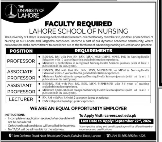 University Of Lahore UOL Jobs 2024 Jobs 2024 — original advertisement