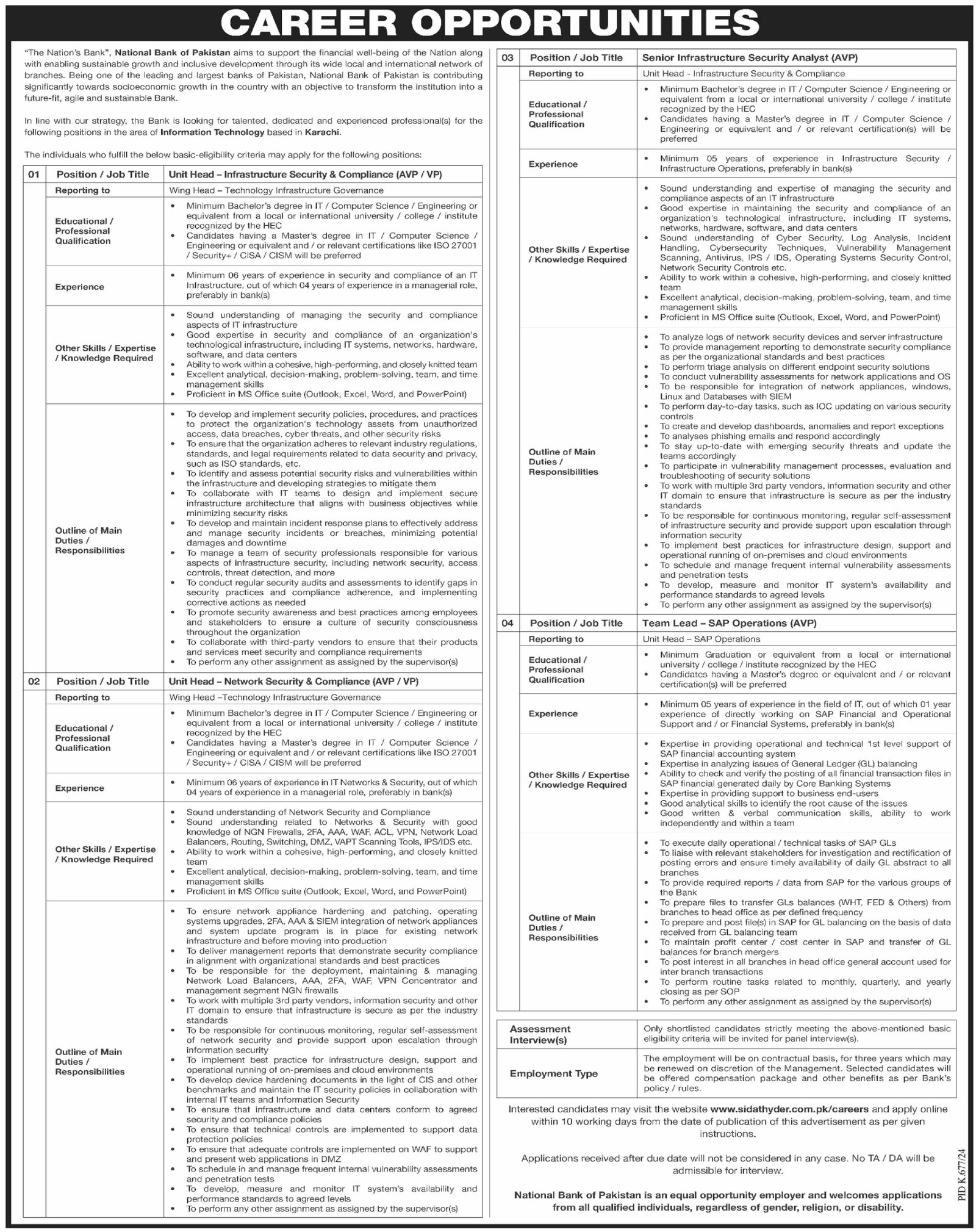 National Bank Of Pakistan NBP Karachi Jobs 2024 Jobs 2024 — original advertisement