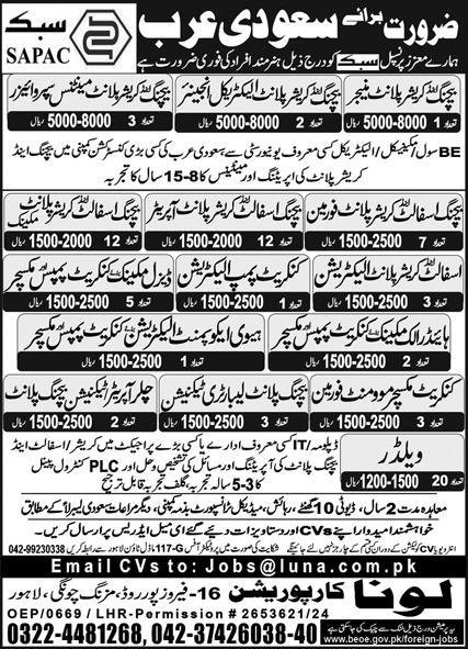 Welder And Desial Mechanic Jobs in Saudia Arabia 2024 – Luna Corporation Jobs 2024 — original advertisement