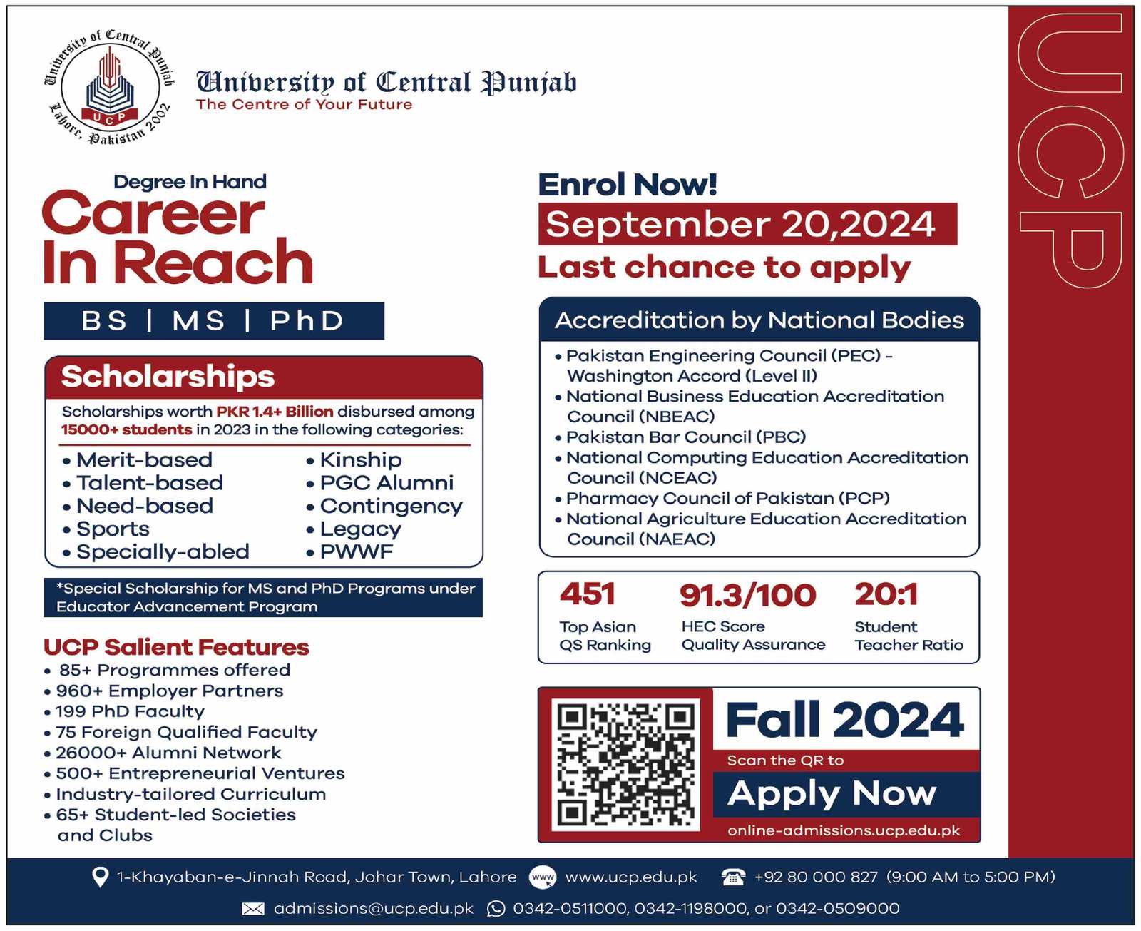 Admission Open in University of Central Punjab 2024 Admissions 2024 — original advertisement