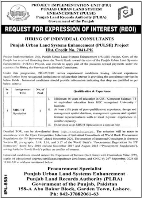 Punjab Land Records Authority PLRA Jobs 2024 Jobs 2024 — original advertisement