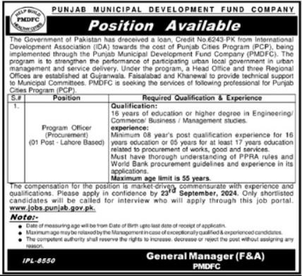 Punjab Municipal Development Fund Company Jobs 2024 Jobs 2024 — original advertisement