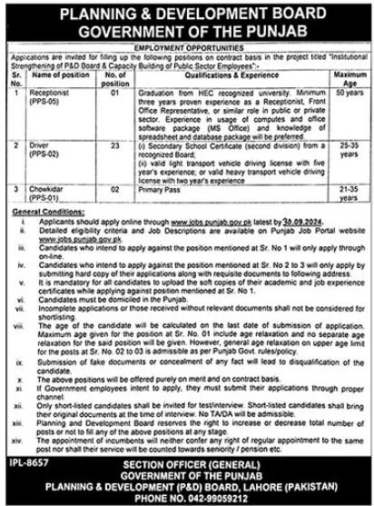 Planning & Development Board Lahore Punjab Jobs 2024 – Planning & Development Board Punjab Jobs 2024 — original advertisement