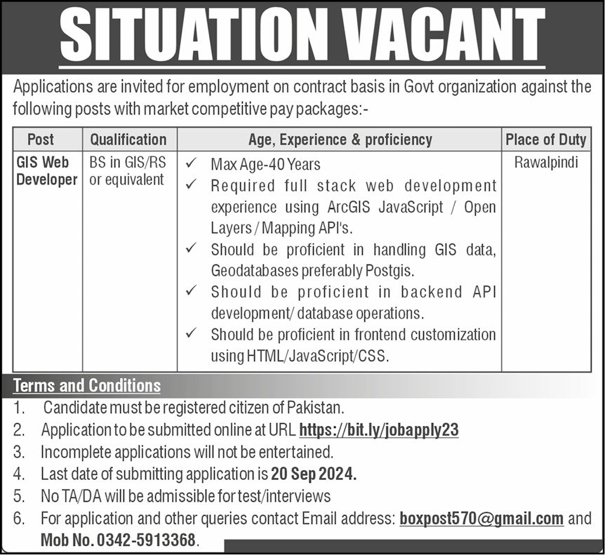 Government Organization Rawalpindi Jobs 2024 – Federal Government Organization Jobs 2024 — original advertisement