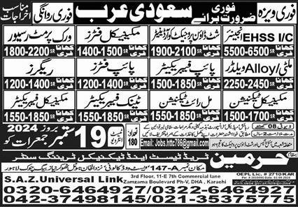 Millwright Technician & Tank Fabricator Jobs 2024 – Harmain Trade Test & Technical Training Center Jobs 2024 — original advertisement