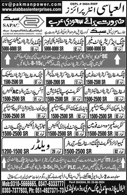 Batching Crusher Plant Manager & Welder Jobs 2024 – Al Abbasi Enterprises Jobs 2024 — original advertisement