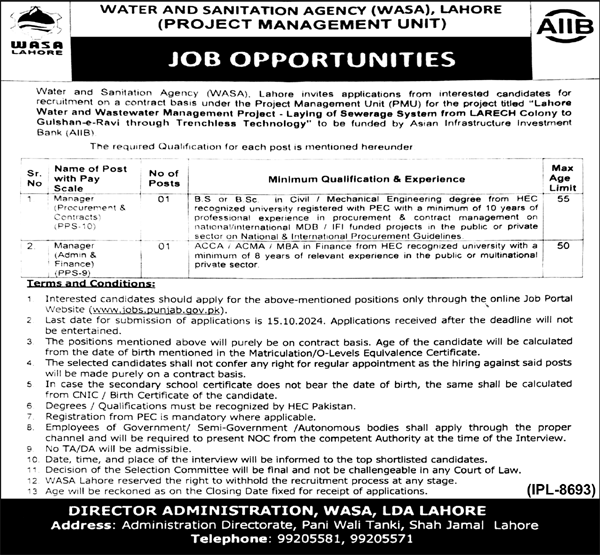 Water And Sanitation Agency WASA Lahore Jobs 2024 – Water and Sanitation Agency (LDA) Lahore Jobs 2024 — original advertisement