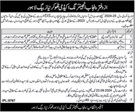 Punjab Engineering Academy PEA Lahore Jobs 2024 – Private Sector Organization Jobs 2024 — original advertisement