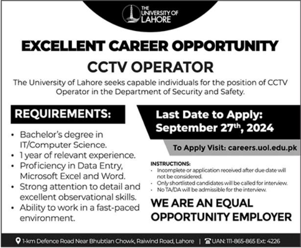 University of Lahore Punjab Jobs 2024 Jobs 2024 — original advertisement