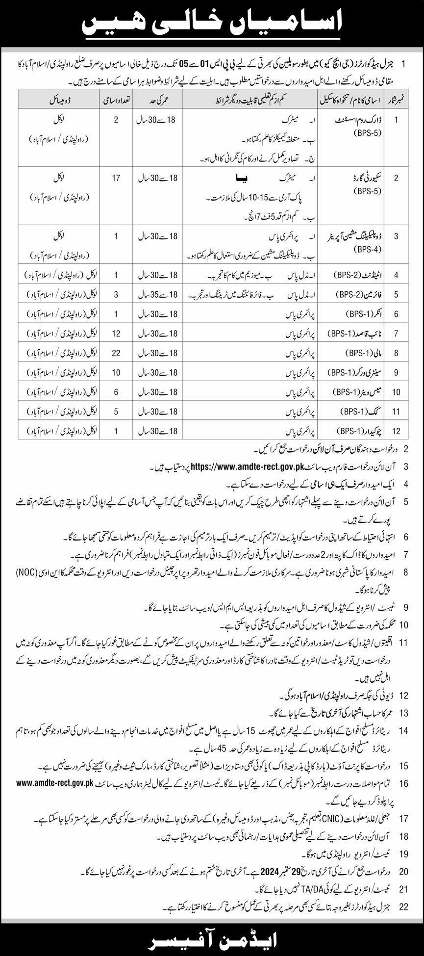 Pakistan Army GHQ Rawalpindi Jobs 2024 Jobs 2024 — original advertisement