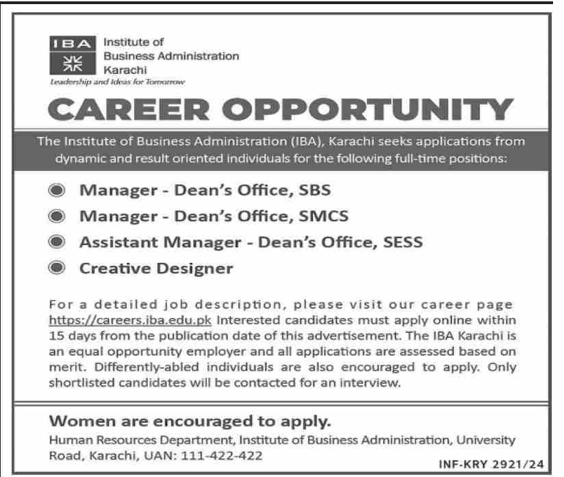 Institute Of Business Administration IBA Karachi Job 2024 Jobs 2024 — original advertisement
