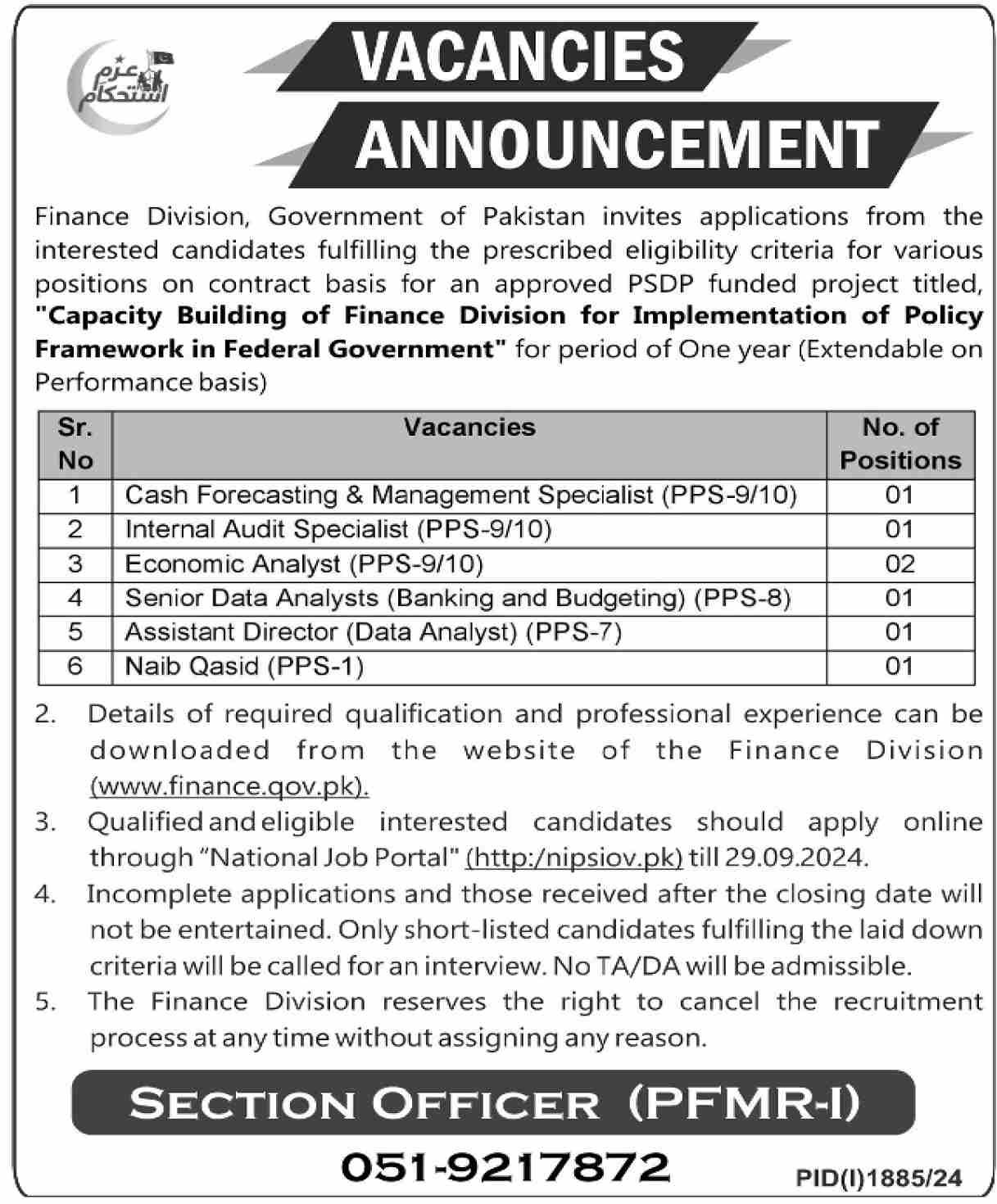 Finance Division Islamabad Jobs 2024 Jobs 2024 — original advertisement