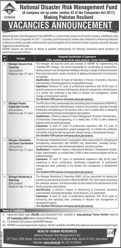 National Disaster Risk Management Fund Jobs 2024 – National Disaster & Risk Management Fund Jobs 2024 — original advertisement