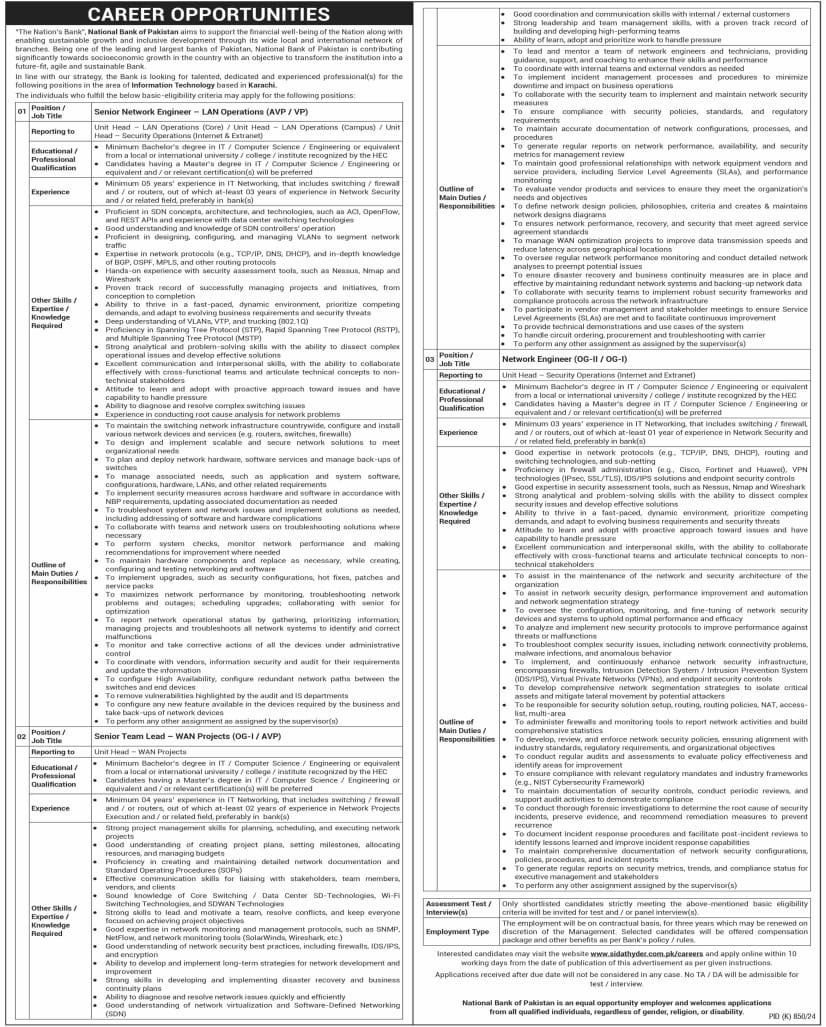 National Bank Of Pakistan NBP Karachi Jobs 2024 Jobs 2024 — original advertisement
