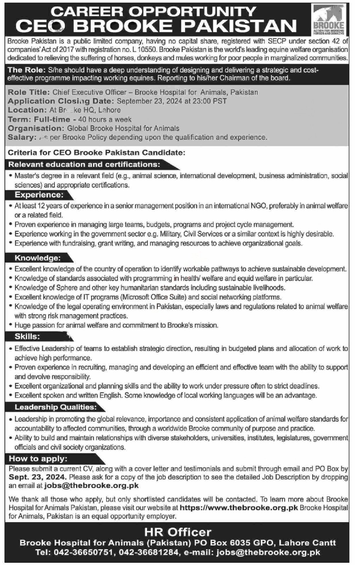 Brooke Pakistan Lahore Punjab Jobs 2024 – Private Company Jobs 2024 — original advertisement
