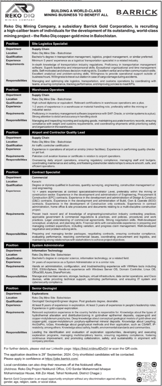 Barrick Pakistan Chaghai Balochistan Jobs 2024 Jobs 2024 — original advertisement