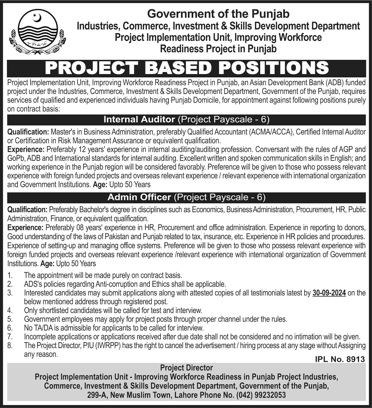 Industries Commerce Investment & Skills Development Jobs – Industries Commerce Investment & Skills Development Department Punjab Jobs 2024 — original advertisement