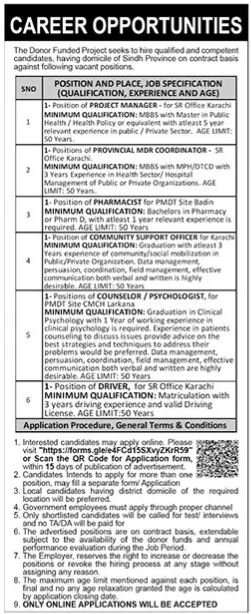 Donor Funded Project Karachi Jobs 2024 – Public Sector Organization Jobs 2024 — original advertisement