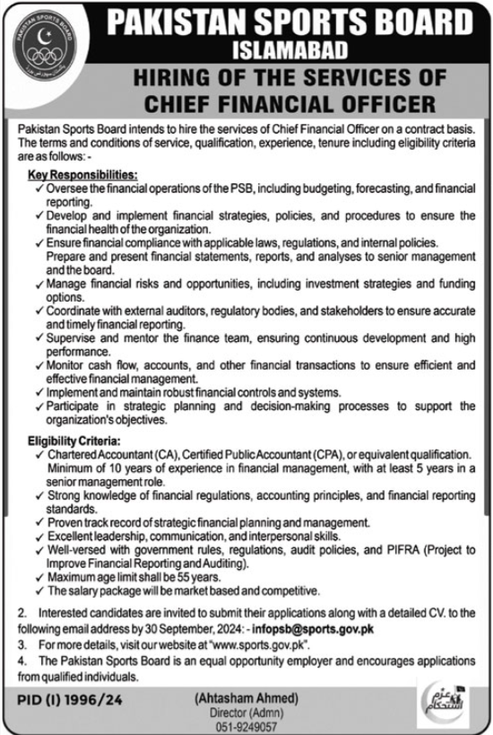 Pakistan Sports Board Islamabad Jobs 2024 – Pakistan Sports Board PSB Jobs 2024 — original advertisement