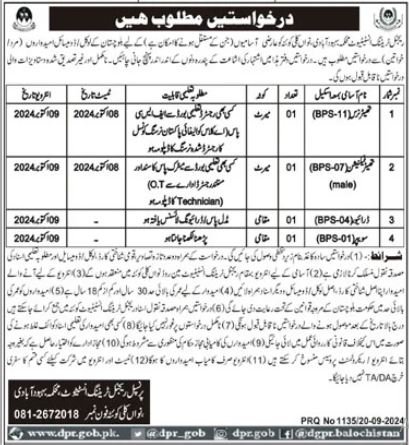 Regional Training Institute Quetta Balochistan Jobs 2024 – Population Welfare Department Balochistan Jobs 2024 — original advertisement