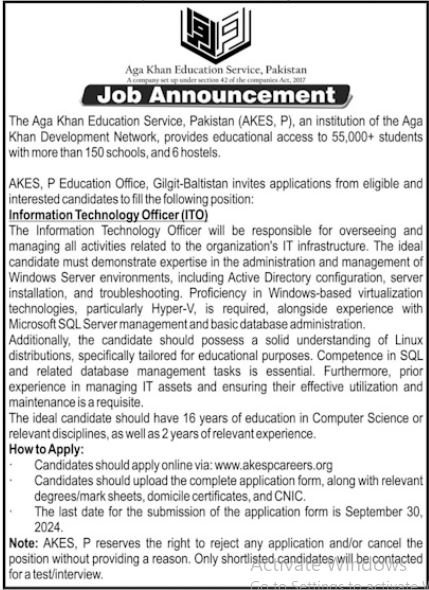 Aga Khan Education Service Pakistan Gilgit Jobs 2024 Jobs 2024 — original advertisement