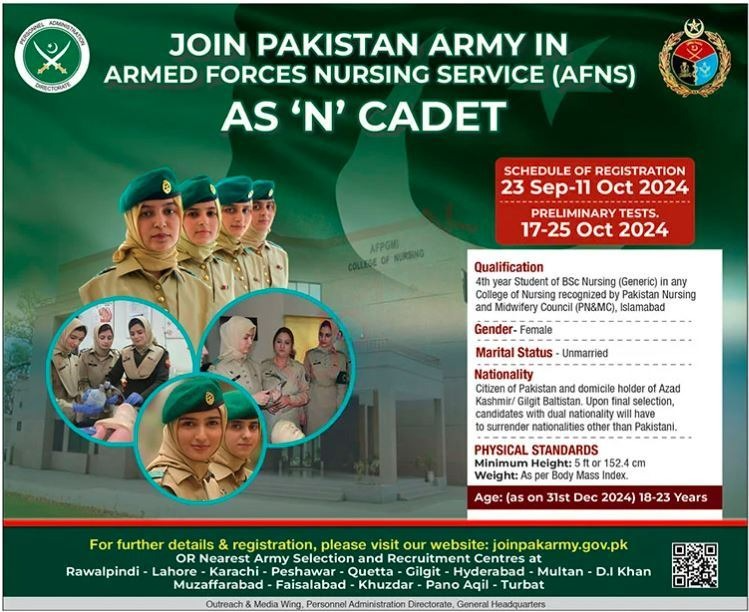 Pakistan Army Nursing Cadet Jobs 2024 Jobs 2024 — original advertisement