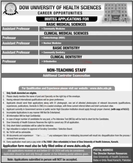Dow University of Health Sciences Karachi Jobs 2024 Jobs 2024 — original advertisement