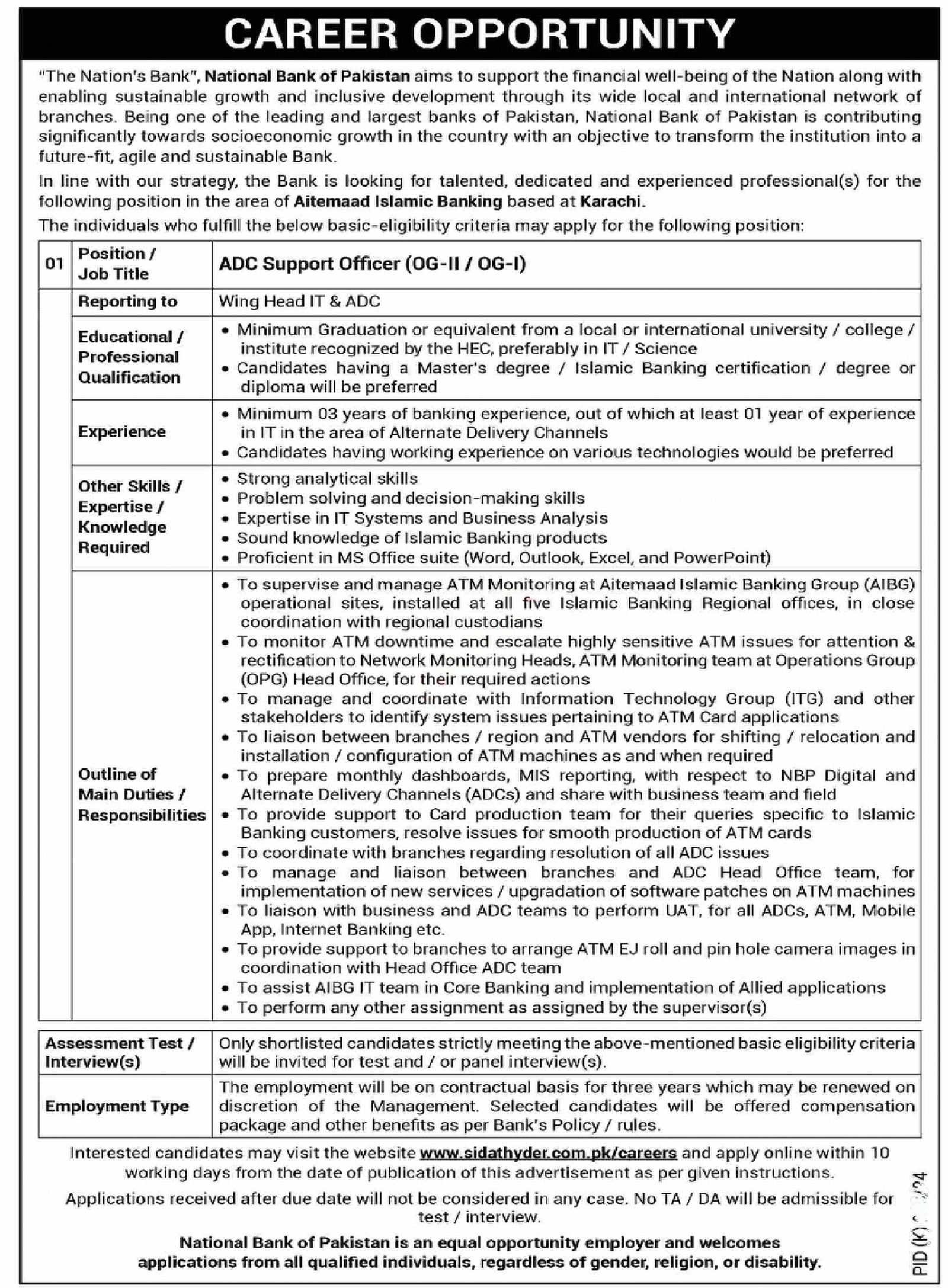 National Bank Of Pakistan NBP Karachi Jobs 2024 Jobs 2024 — original advertisement