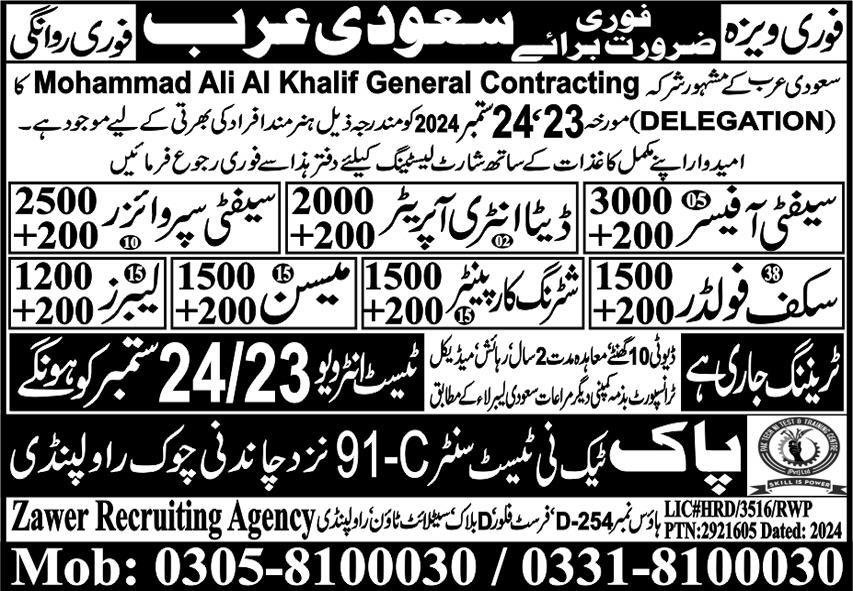 Safety Officer And Data Entry Operator Jobs in Saudia Arabia – Pak Techni Test Center Jobs 2024 — original advertisement