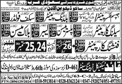 Gypsum Fixer Painter & Ceiling Carpenter Jobs 2024 – Sound Lines Recruiting Promotion Jobs 2024 — original advertisement